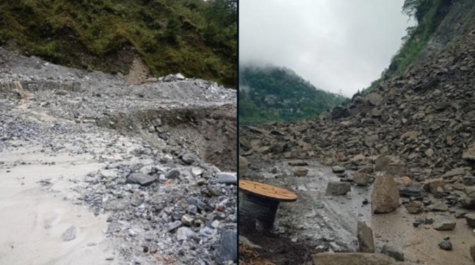 Uttarakhand: Traffic Halted at Rudraprayag Gaurikund NH-107 Due to Heavy Rainfall.