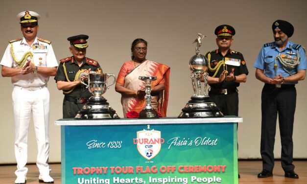 PRESIDENT OF INDIA UNVEILS THE TROPHIES OF DURAND CUP TOURNAMENT