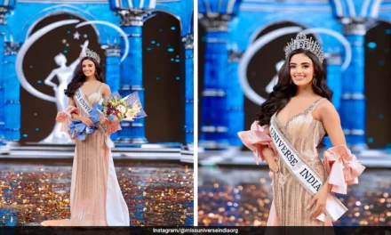 Rhea Singha Shines in Champagne Gold at Miss Universe India 2024 Crowning Moment