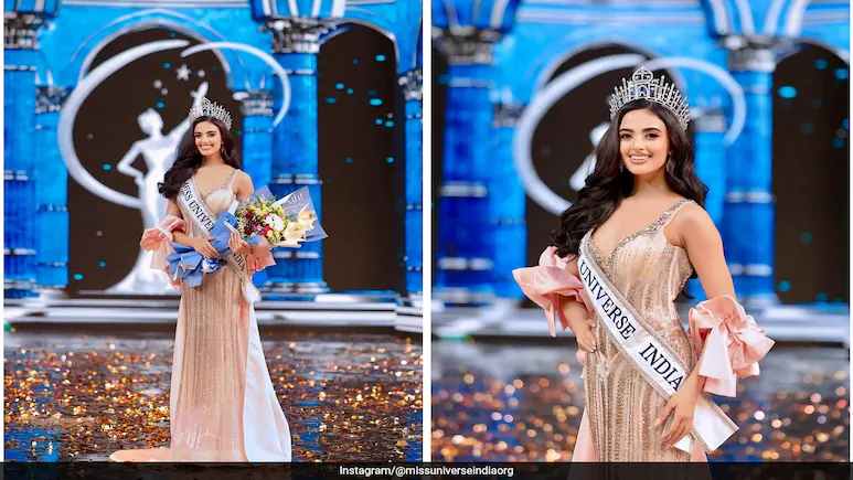 Rhea Singha Shines in Champagne Gold at Miss Universe India 2024 Crowning Moment