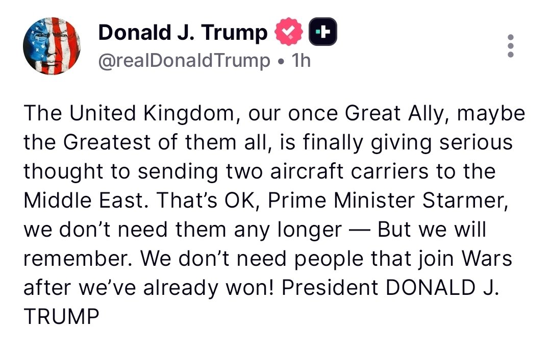 Trump Rebukes UK Over Iran War: "We Don't Need Your Aircraft Carriers"